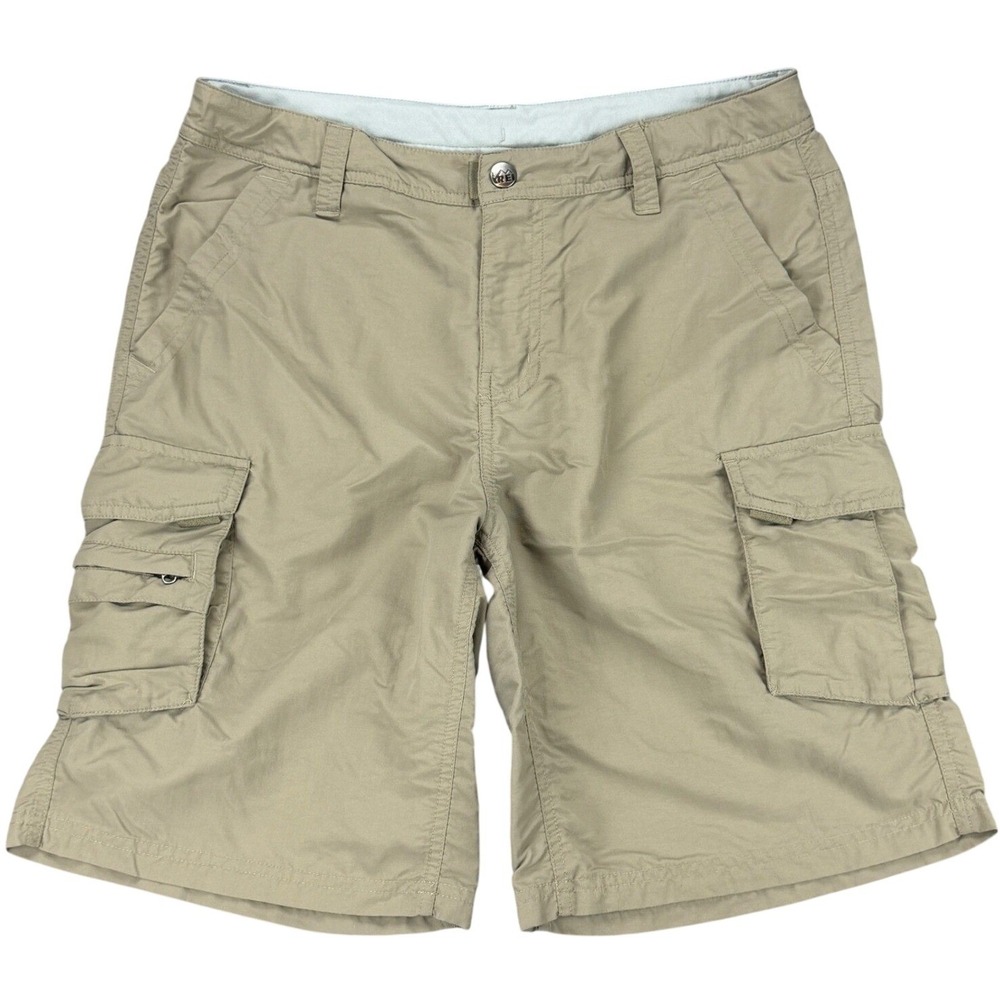 REI Women's 10 Cargo Shorts 9" Inseam Tan Khaki Nylon Lightweight Hiking Outdoor